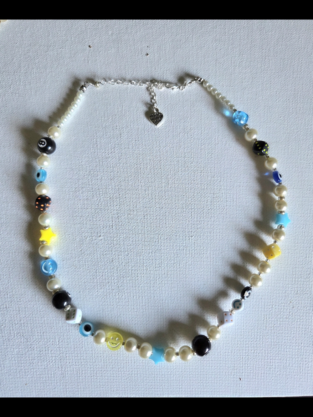 Handcrafted Multicolor Bead Choker Necklace - Pearl & Blue Accents